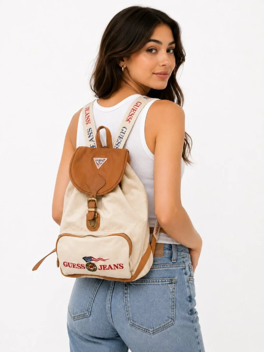 VINTAGE GUESS Canvas with Leather Trim Backpack Guess | Bags | Vintage Guesscanvas With Leather Trim  main image 4